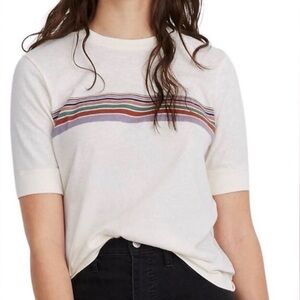 Madewell Retro Cream Stripe Cotton Tee Top Shirt, Size XS